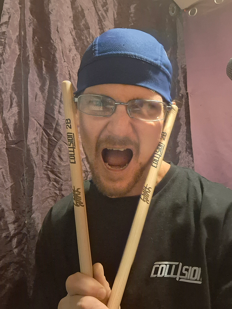 Kevin with his sponsor Collision Drumsticks